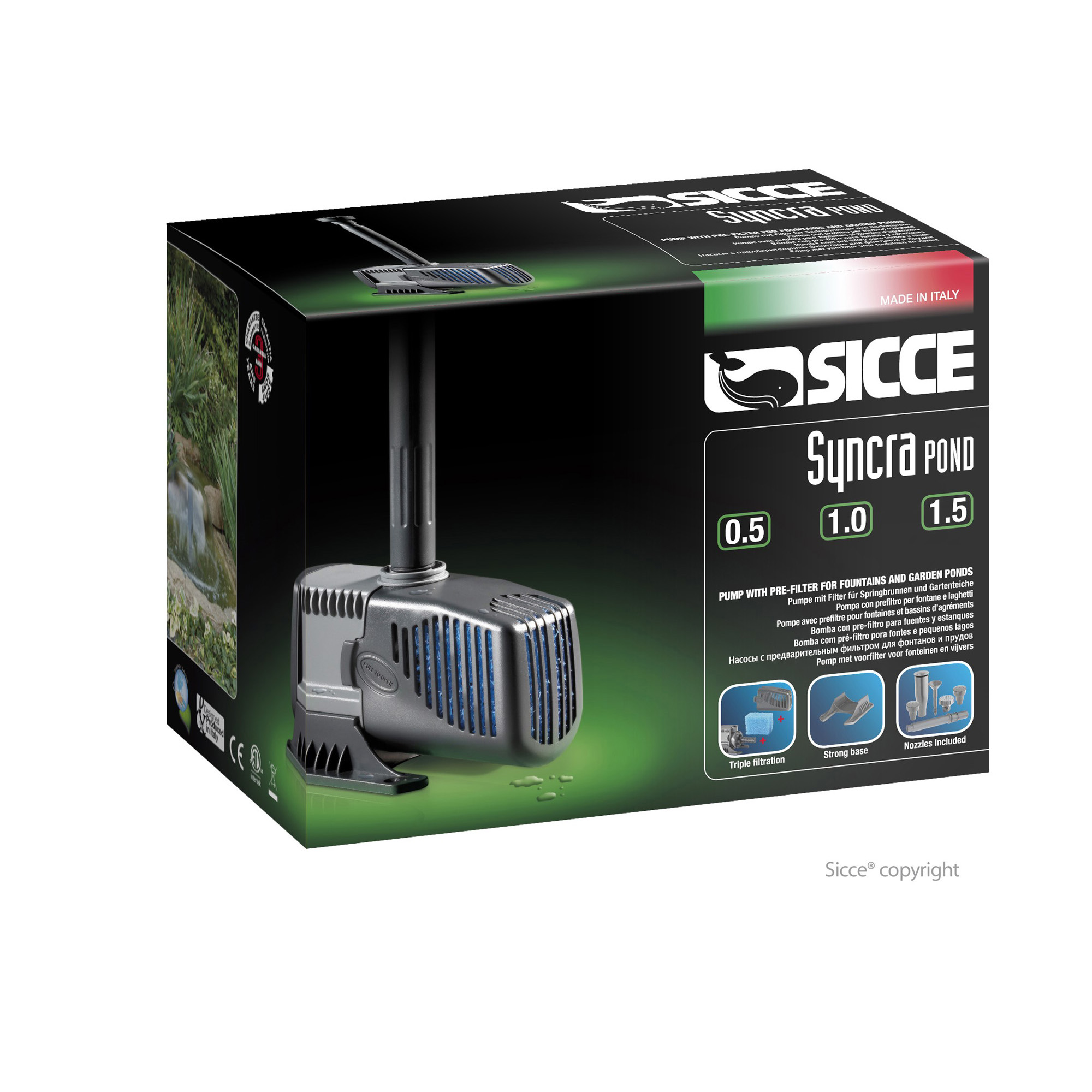 Pompa Per Stagno Sicce Syncra Pond 1.5 - 23W, Filtro Integrato, Giochi D'Acqua Regolabili